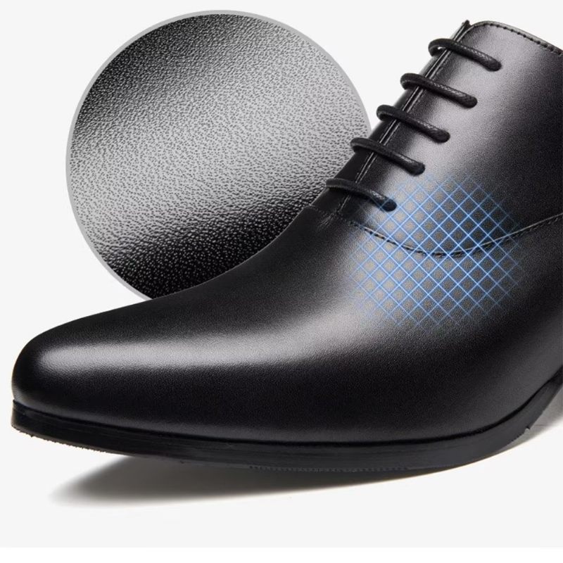 Męskie Buty Wizytowe Wyrafinowane Skórzane Ze Szpiczastym Noskiem Eleganckie Oxford - Czarny