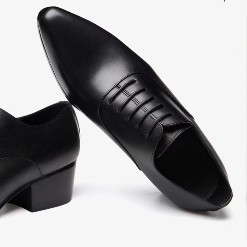 Męskie Buty Wizytowe Wyrafinowane Skórzane Ze Szpiczastym Noskiem Eleganckie Oxford - Czarny