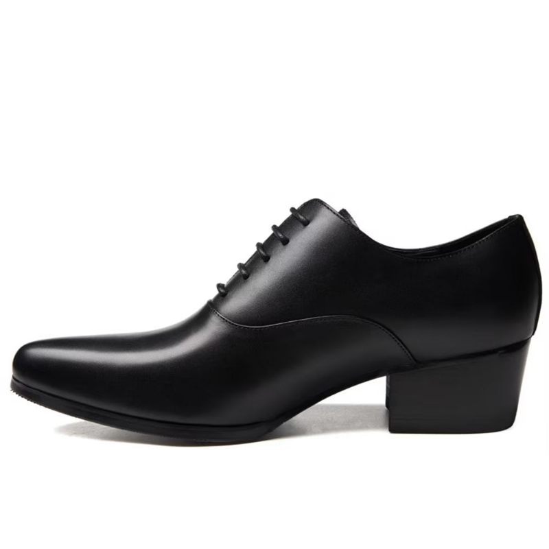 Męskie Buty Wizytowe Wyrafinowane Skórzane Ze Szpiczastym Noskiem Eleganckie Oxford - Czarny