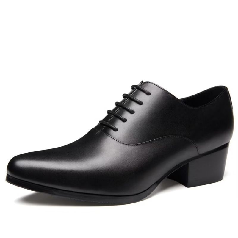 Męskie Buty Wizytowe Wyrafinowane Skórzane Ze Szpiczastym Noskiem Eleganckie Oxford - Czarny