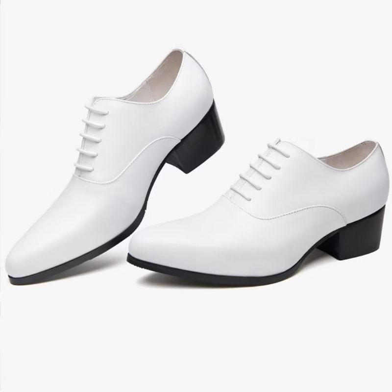 Męskie Buty Wizytowe Wyrafinowane Skórzane Ze Szpiczastym Noskiem Eleganckie Oxford - Biały