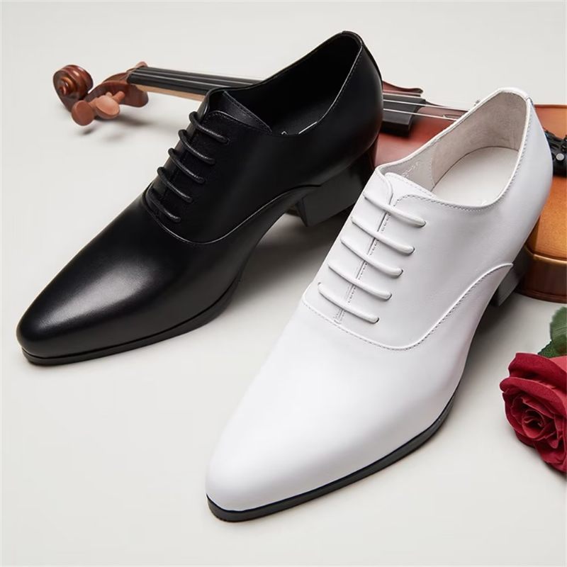 Męskie Buty Wizytowe Wyrafinowane Skórzane Ze Szpiczastym Noskiem Eleganckie Oxford - Biały