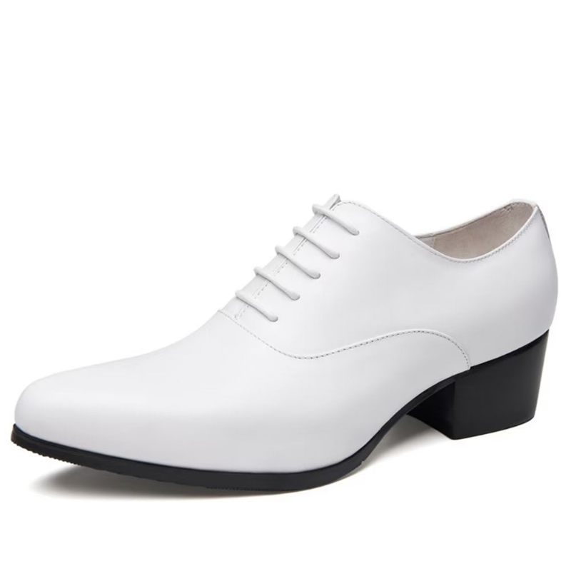 Męskie Buty Wizytowe Wyrafinowane Skórzane Ze Szpiczastym Noskiem Eleganckie Oxford - Biały