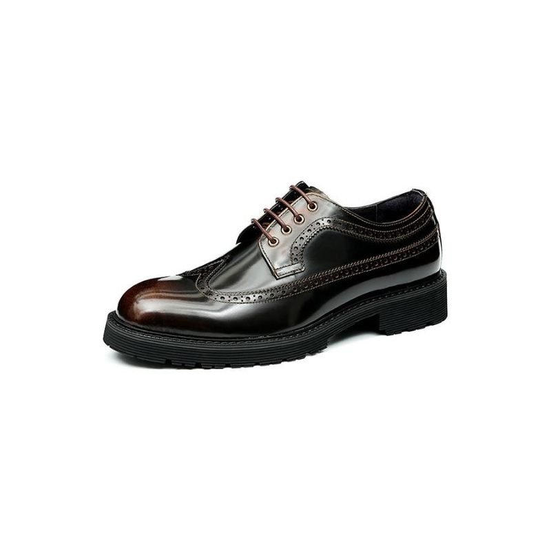 Męskie Buty Wizytowe Wytłaczana Elegancja Okrągłe Noski Derby Dress Shoes - Burgundowy