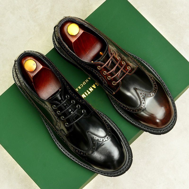 Męskie Buty Wizytowe Wytłaczana Elegancja Okrągłe Noski Derby Dress Shoes - Burgundowy