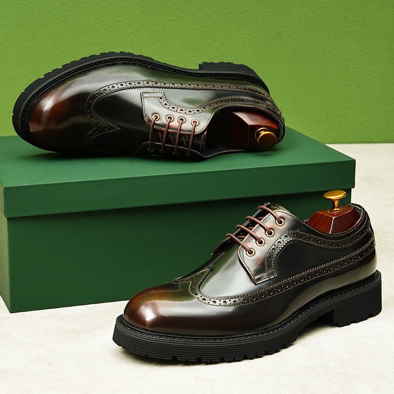 Męskie Buty Wizytowe Wytłaczana Elegancja Okrągłe Noski Derby Dress Shoes - Burgundowy