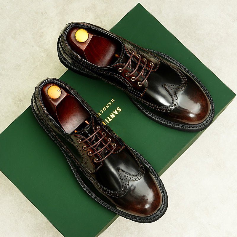 Męskie Buty Wizytowe Wytłaczana Elegancja Okrągłe Noski Derby Dress Shoes - Burgundowy