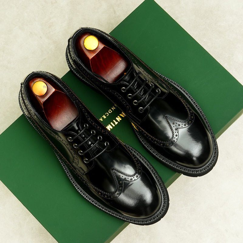 Męskie Buty Wizytowe Wytłaczana Elegancja Okrągłe Noski Derby Dress Shoes - Czarny