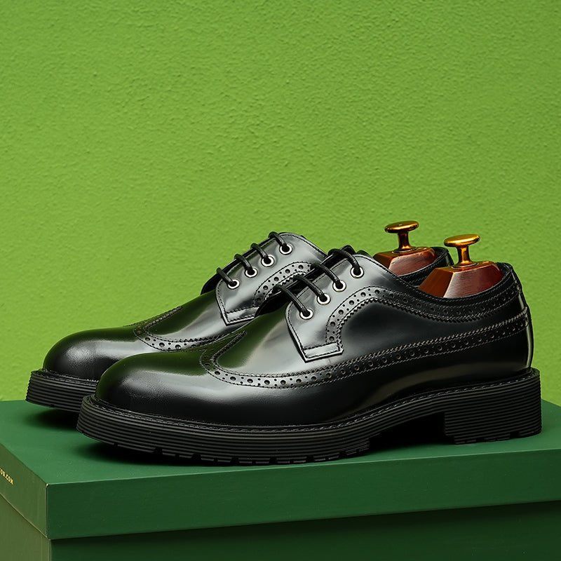 Męskie Buty Wizytowe Wytłaczana Elegancja Okrągłe Noski Derby Dress Shoes - Czarny