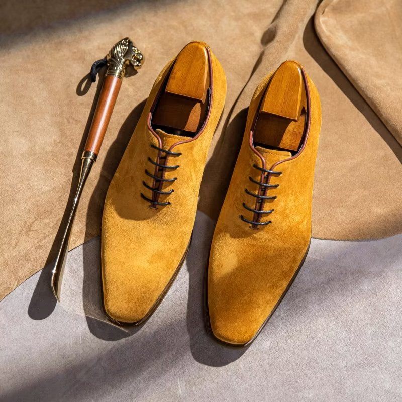 Męskie Buty Wizytowe Zamszowe Eleganckie Oxford - Żółty