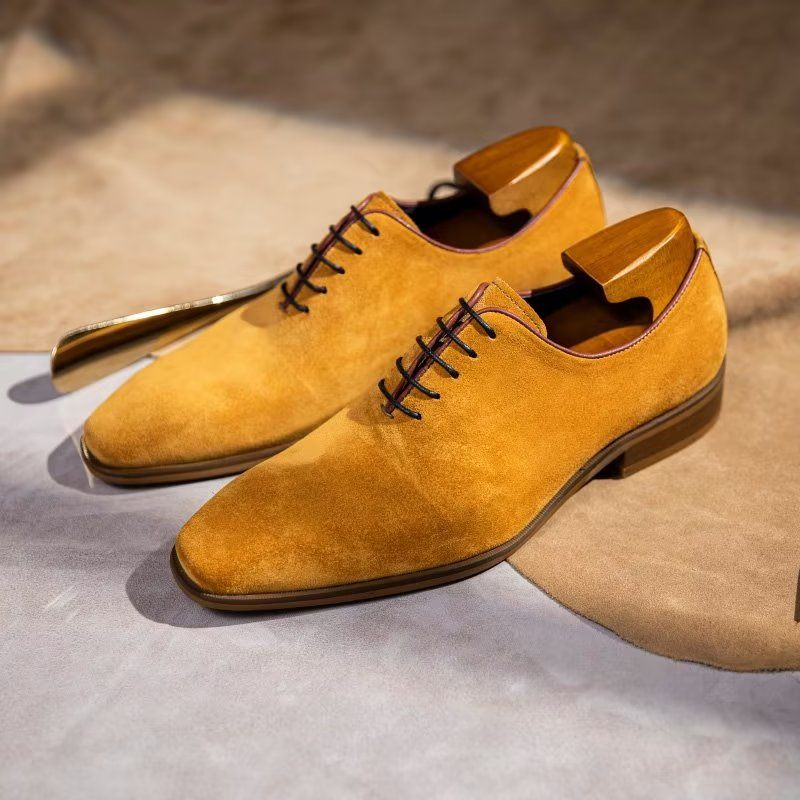 Męskie Buty Wizytowe Zamszowe Eleganckie Oxford - Żółty