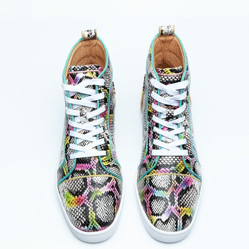 Męskie Trampki Snakeskin Chic Multicolor Wysokie Wodoodporne Buty - Egzotyczny