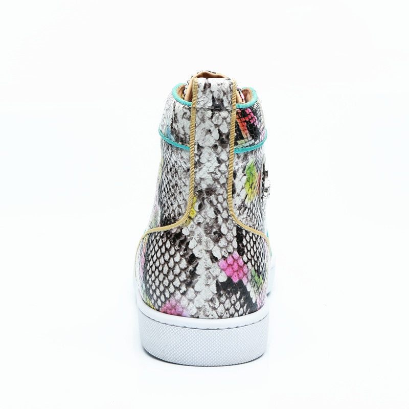 Męskie Trampki Snakeskin Chic Multicolor Wysokie Wodoodporne Buty - Egzotyczny