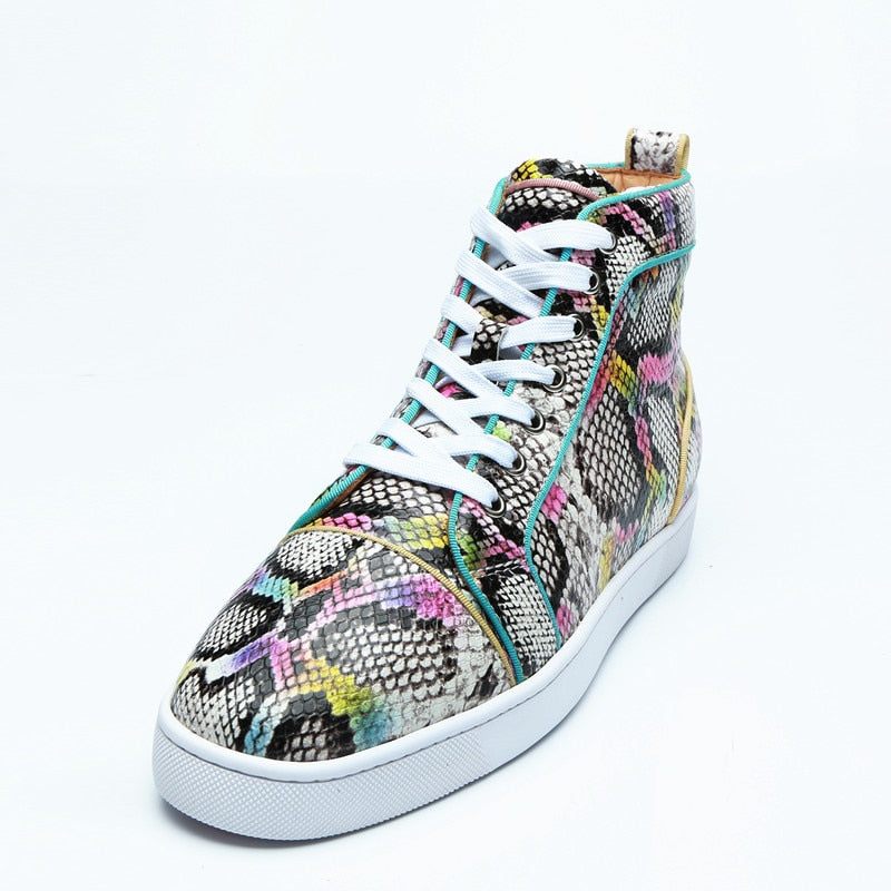 Męskie Trampki Snakeskin Chic Multicolor Wysokie Wodoodporne Buty - Egzotyczny